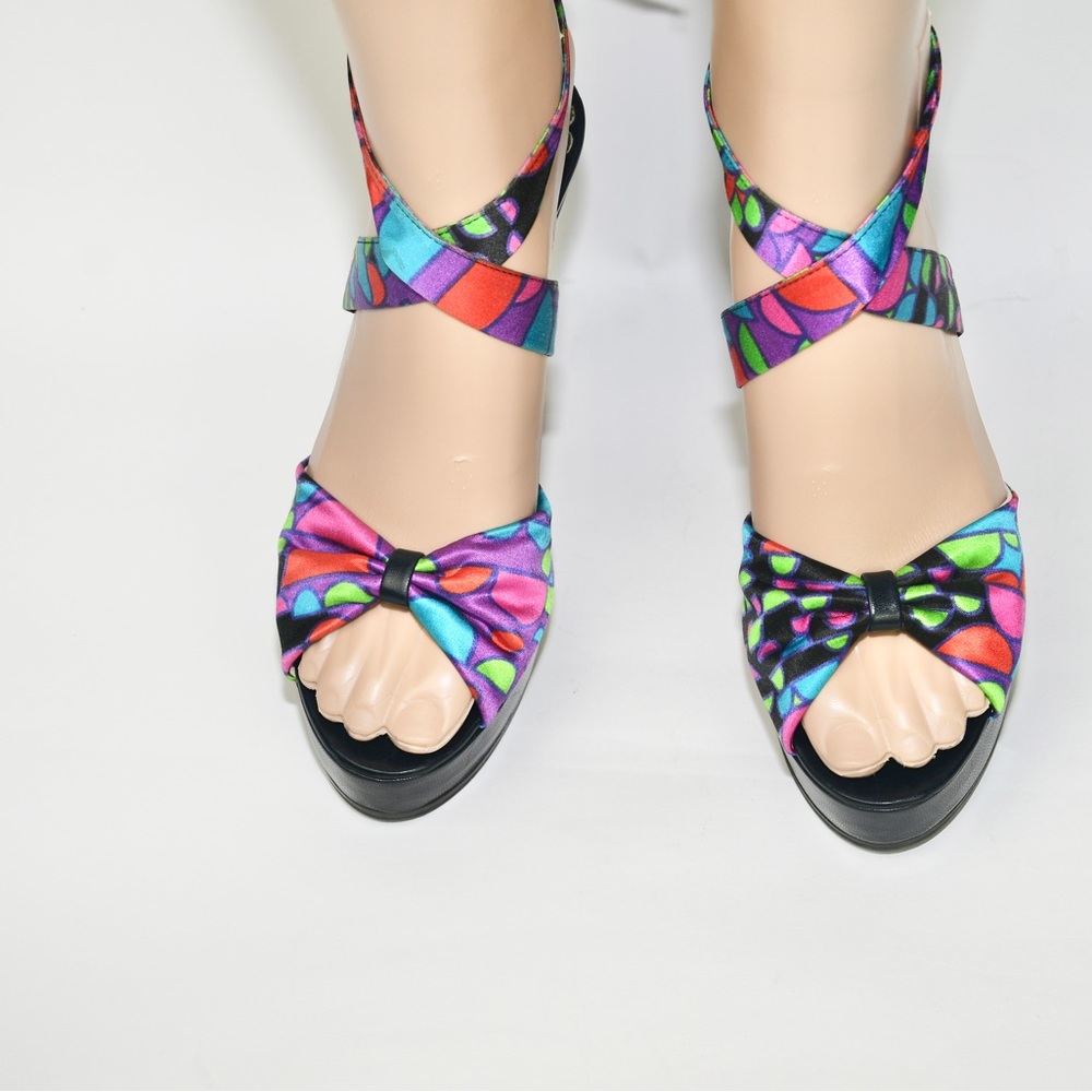 Mark Jacobs Satin Multicolor Ankle Wrap Around High Heel.